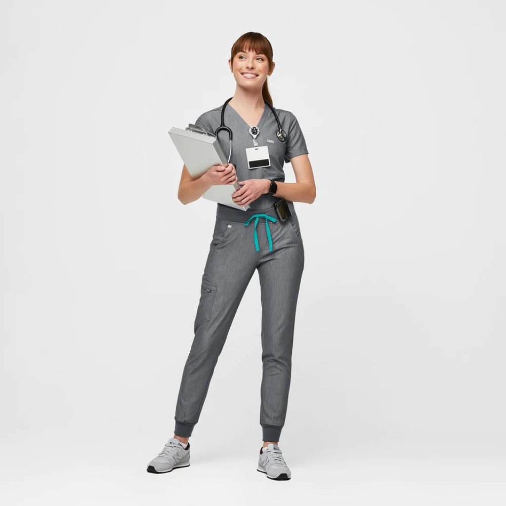 FIGS Women's Graphite -SET- XXS Rafaela Top and XXSP Zamora Jogger Pants